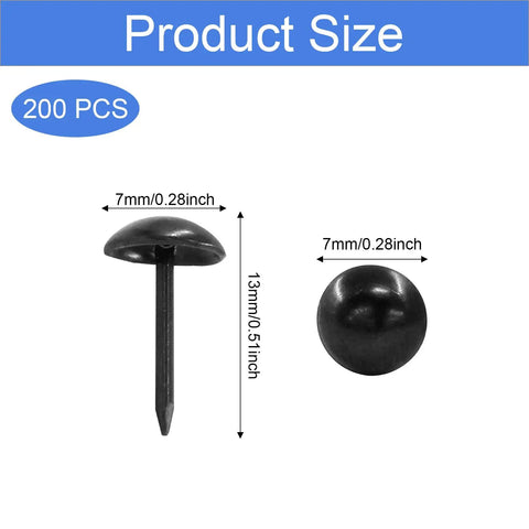 Top Shelf Black Upholstery Tacks For Furniture Repair Heavy Duty Metal Thumb Tacks 200 pcs 13mm 0.51in 7mm 0.28in size