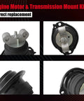 Straight Swap Front Left And Right Motor Engine Mount Pair showing various angles, OEM style for Chrysler and Dodge 2011-2022.