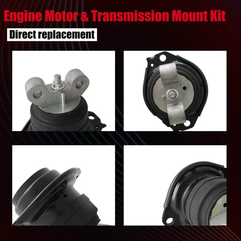 Straight Swap Front Left And Right Motor Engine Mount Pair showing various angles, OEM style for Chrysler and Dodge 2011-2022.