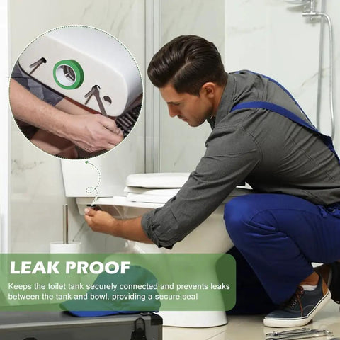 Man installing 3 Inch Toilet Tank To Bowl Coupling Kit for Champion 4 Toilets with green gasket detail inset