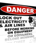 Danger Lock Out Warning Metal Sign 8x12 Inch Aluminum with text for industrial workshop use, showing padlock and keys symbol.