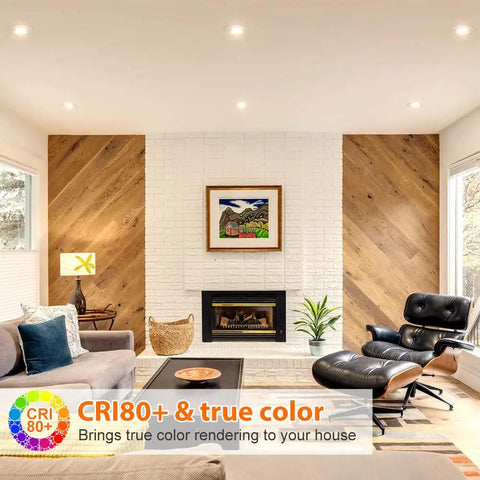 Living room with 2 Inch LED Recessed Lighting Kit Dimmable Downlight Warm White 3000K CRI80 Ceiling Lights