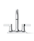 Venza Centerset Bathroom Sink Faucet With Dual Levers, 3 Hole Mount, 1.2 GPM Flow, polished chrome finish, front view.