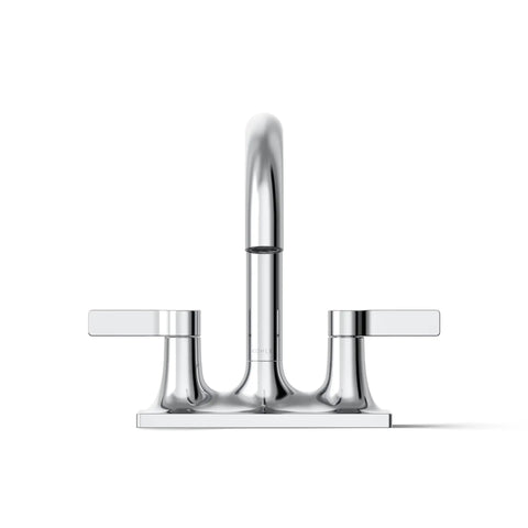 Venza Centerset Bathroom Sink Faucet With Dual Levers, 3 Hole Mount, 1.2 GPM Flow, polished chrome finish, front view.