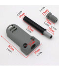 Silent Slam Free Cabinet Door Stoppers and Damper With Soft Close Push Type Catch, gray components laid out with measurements.