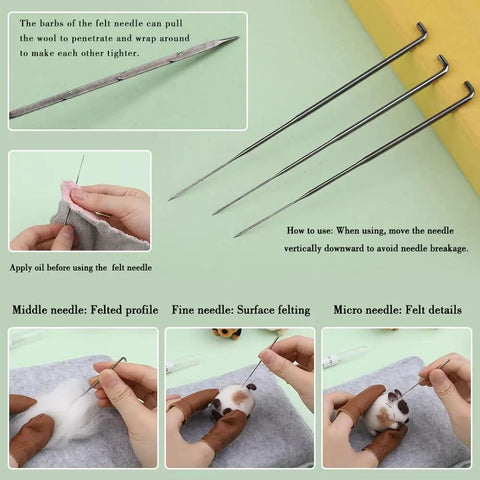 Needle Felting Kit For DIY Craft Lovers Dope 12 Piece Starter Set With Wool Instructions 12 Felting Needles Premium Felt Mat