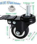 DICASAL 4-pack swivel casters with 1.5 in. polyurethane wheels and 3/8-16 stem, 330 lb capacity