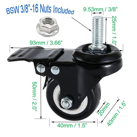 DICASAL 4-pack swivel casters with 1.5 in. polyurethane wheels and 3/8-16 stem, 330 lb capacity