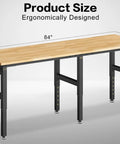 Heavy Duty 84 Inch Workbench With Rubber Wood Top And Steel Frame Supports Up To 5000 Lbs Adjustable Height Built In Pegboard And Power Outlet Ideal For Garage Workshop Studio Or Home Office dimensions view