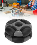 Close-up of 48mm omni-directional robot wheel with gray nylon hub and black rubber rollers