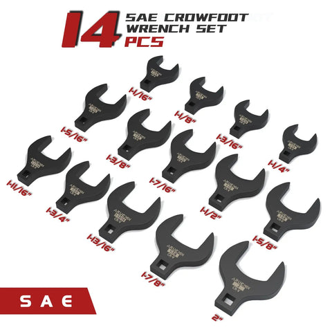 14 Piece Jumbo Crowfoot Wrench Set With Half Inch Drive SAE Wrenches From One And One Sixteenth Inch To Two Inch In Chrome Vanadium Steel For A Real Workhorse In Heavy Duty Automotive And Mechanical Maintenance