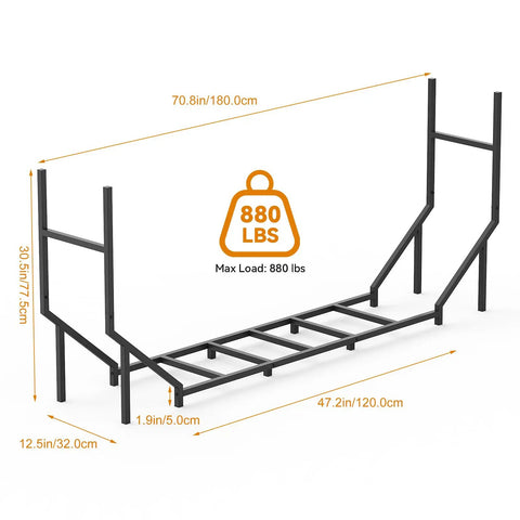 Diagram of Six Foot Outdoor Firewood Rack Heavy Duty Metal Wood Holder Built For Up To 880 Lbs One Quarter Cord Capacity