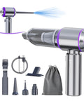 Cordless Handheld Car Vacuum With 20000Pa Max Suction, 4 In 1 Air Duster Blower Pump, silver design, accessories, ideal for cleaning