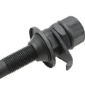 Close-up of bike axle 150mm 3/8 inch front hub go-to replacement for most bicycles, black steel shaft with lock nut washer kit.