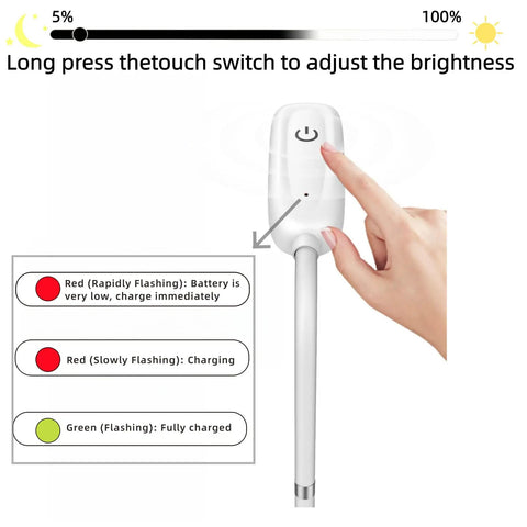 Touch control on Cordless Floor Lamp With 5000mAh Rechargeable Battery, Adapter Included, Portable Gooseneck Light