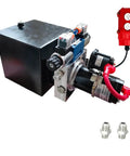 Versatile Compact Double Actin Hydraulic Lifting Platform With Powerful 0.8Kw Dc Power Unit showing hydraulic pump and control unit.