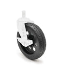 Eight Inch Stealth All Terrain Casters With Locking Brake Two Pack Slick Glide Pneumatic Wheels showing black rubber tire and mounting stem.