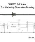 SFU2005 50 Inch Ball Screw Kit With Anti Backlash Nut drawing showing dimensions and machining details