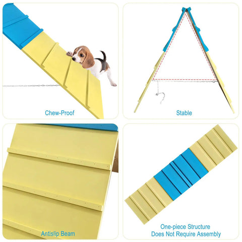 Backyard Dog Agility Course For Small To Medium Dogs, Foldable A-Frame Jump Ramp Kit, showing chew-proof panels and stability