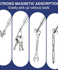 Dual Telescoping Magnetic Pickup Tool Set With 2Lb And 8Lb Magnets picking up screw, keys, wrench, and screwdriver bit