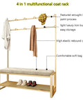 Straight Up Solid Four In One Coat Rack And Shoe Bench Storage Center With Heavy Duty Mdf Frame And Reinforced Hanging Rod For No Sweat Entryway Organization And Daily Use on display with coats, hat, and shoes.
