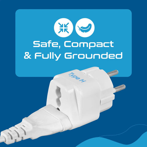 Type H Travel Power Adapter 3 Pack Grounded 3 Prong Plug Travel Kit For Israel Palestine Jerusalem Holy City Compact Travel Ready