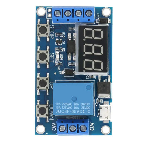 Get In Gear With This Plug And Play Digital Timer Relay Module Featuring A Sharp Led Screen And Dead Simple Settings For Bullseye Timing On Any 6 To 30 Volt Heavy Duty Build, showing LED screen and control buttons.