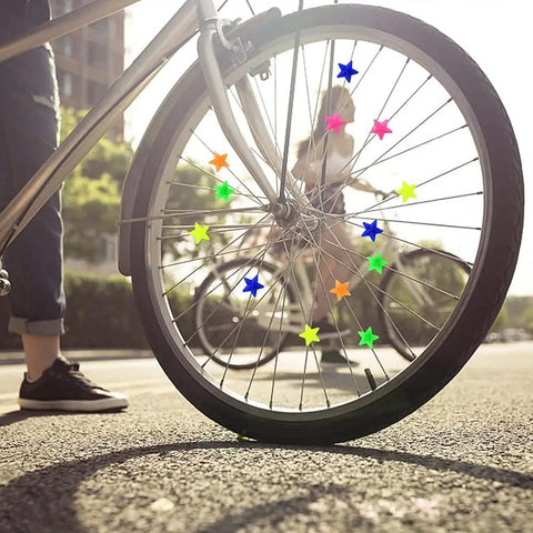 Bike wheel with colorful star shaped spoke beads for kids bikes clip on plastic spoke beads set, 36 pieces of durable decorations.