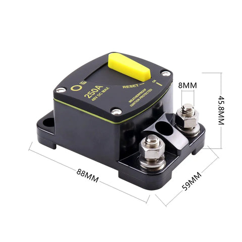 Heavy Duty 250 Amp DC Circuit Breaker For 12V To 48V Systems Waterproof Inline Holder With Manual Reset Switch