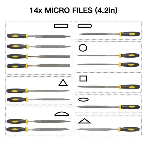 Pro Grade High Carbon Steel 18-Piece File Set With Round, Flat, Half-Round, Triangle And Needle Files for precision work