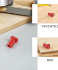 Six Piece Aluminum Alloy Bench Dogs for Woodworking Workbench with red low profile design on wooden surface