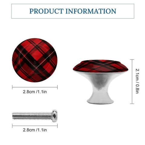 Red And Black Plaid Cabinet Knobs Stainless Steel Round Drawer Pulls Dope Sleek Modern Kitchen Cabinet Hardware For Home Closets And Dressers 2 Pack With Screws dimensions