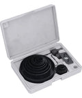 Heavy Duty Carbon Steel Hole Saw Kit With 13 Pieces For Precise Drilling In Wood Drywall PVC And Cork Plus Mandrels Fast Accurate Cuts For Cool DIY Pros, open case