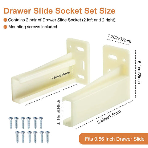 Smooth As Butter Drawer Slide Socket Set Heavy Duty Cabinet Hardware Rv Rear Back Plates Kits Hella Tough Zero Friction Glide 0.86 Inch Track Fit Tight Secure Install For Pros 2 Set