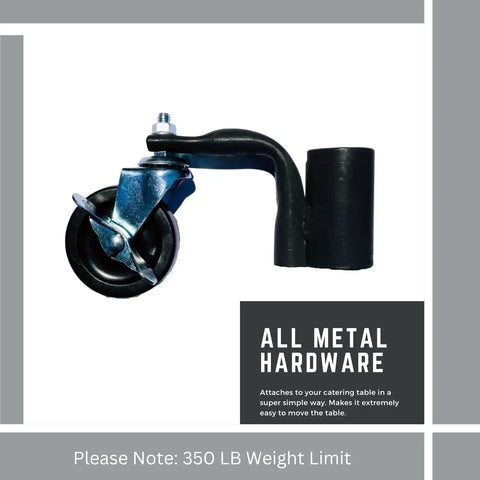 Single caster from Heavy Duty Folding Table Casters With Steel And Rubber Wheels 4 Pack Locking Casters For Buffet Banquet And Event Tables High Load Capacity And Easy Tool Free Installation For Smooth Moves Like A Pro.