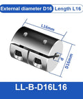 High Performance LL D16L16 24 Spider Rigid Shaft Coupling Plus Universal Joint for 3D Printer Motors And Cardan Drives With Aluminum Build, showing dimensions.