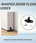 4 Pack Black Floor Guides For Sliding Barn Door Hardware T Shape Floor Mounted Bottom Track Guides installed with screws