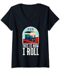 Tuk Tuk Rickshaw Road Trip V Neck T Shirt For Auto Pilots And Bangkok Beat Streetwear featuring blue scooter graphic.
