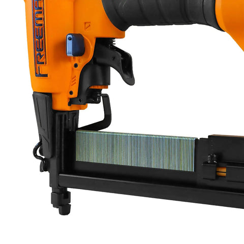 Close-up of Next Gen Pneumatic 18 Gauge One And Five Eighths Inch Narrow Crown Stapler magazine and staples.