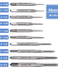 Top Shelf 10 Piece Mini Hand Tap Set With Dang Durable High Speed Steel Micro Bits Smooth Fast Metric Threading For Watches Clocks Small Instruments Get It Dialed In, showing metric sizes from M1 to M3.5.