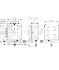 Technical drawing of Dead Nuts Precise Z Axis Manual Linear Stage Featuring Slick Linear Motion Guides, 125mm size, showing dimensions.