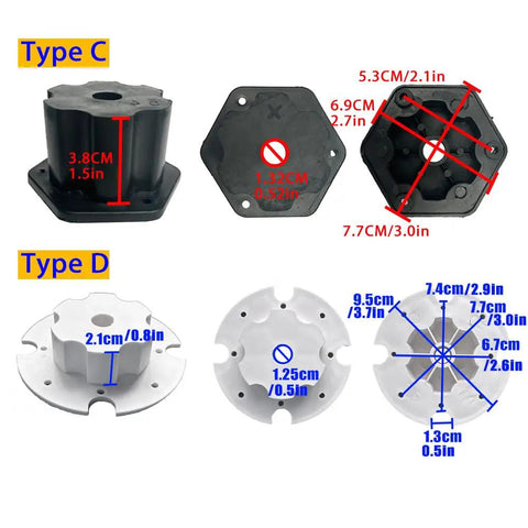 6Pcs Rubber Tire Coupler Connectors and Steering Motor Gearbox Adapter, Type C and D, black and white, for Power Wheels.