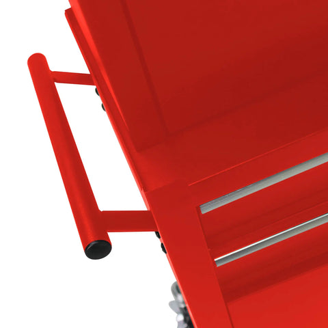 Heavy Duty 6 Drawer Rolling Tool Chest With Lockable Mobile Cabinet For Garage Workshop Rock Solid Steel Frame Smooth Caster Wheels And Deep Drawers For Sockets Wrenches And Gear Slick Red Finish top view of handle and drawer