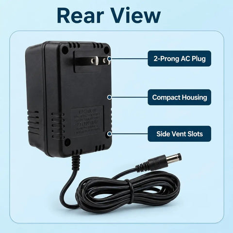 Rear view of 12V AC Power Adapter Replacement For 12V Devices 120V 60Hz Input 12VAC Output 700mA To 1000mA K12 700 Plug In Class 2 Transformer