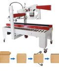 Heavy Duty Fully Automatic Carton Erector Electric Carton Folding And Sealing Machine For Packaging Lines on wheels, sealing cardboard boxes.