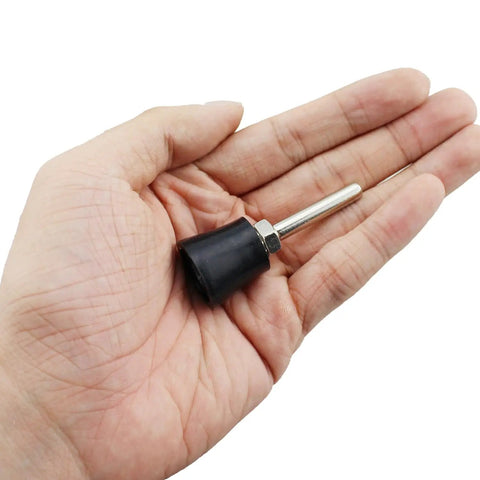 Three Piece 1 Inch Black Rubber Disc Pad Holders Set for Drills and Rotary Tools in hand, aluminum core, quarter inch shank