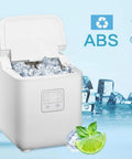 Dope Portable Countertop Ice Maker Features Lightning Fast Six Minute Freeze Tech producing ice cubes with a lime slice and ice background.