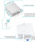 Junction box and wiring details of Ultra Thin 6 Inch Square LED Recessed Light Kit, 15W, Five Color Temperature Options 2700K To 5000K, Dope 1400 Lumens High Output, Dimmable, Wet Rated, Energy Star, ETL, Baffle Trim, Pack Of 4.