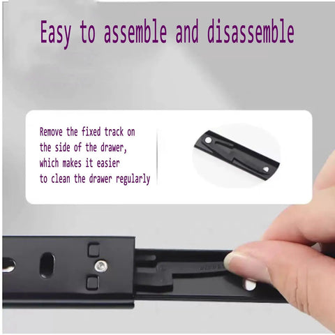 Heavy Duty Ball Bearing Drawer Slides For Cabinets And Furniture, smooth quiet glide, black steel slide close-up