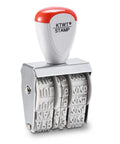 Slick 1.5 Inch Rubber Line Dater Stamp Featuring Quick Twist Dial Calendar with a sturdy handle and rubber date rollers.